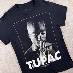 2Pac Women's Tupac Shakur Graphic T-Shirt Sz S Black 71 Back Print Hip Hop Tee